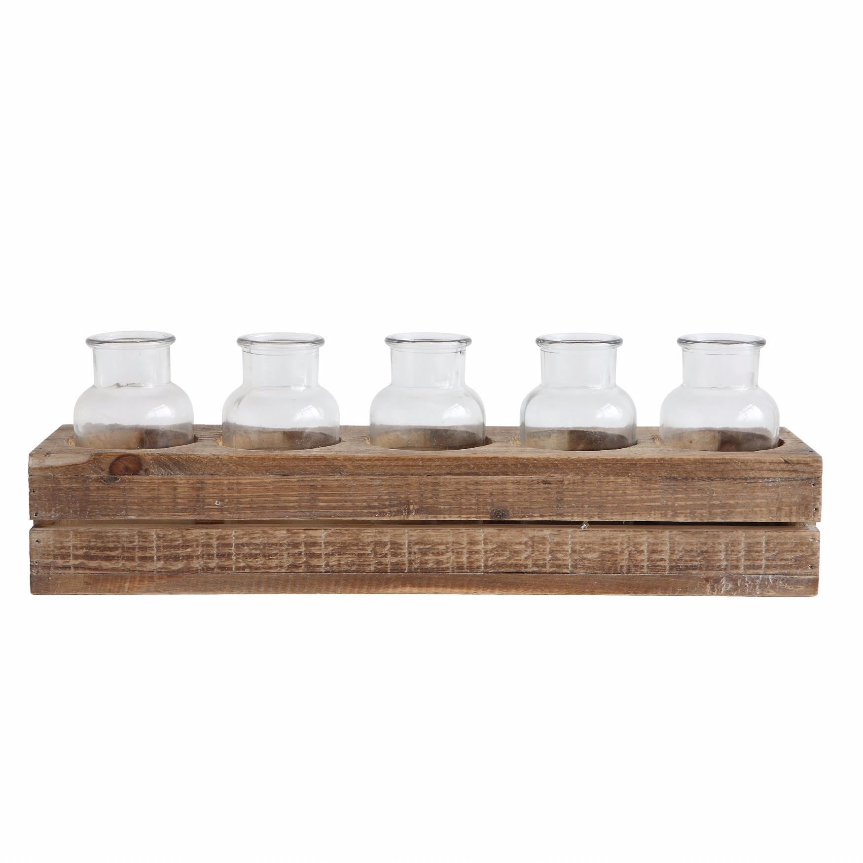 Wood Crate with 5 Glass Bottles